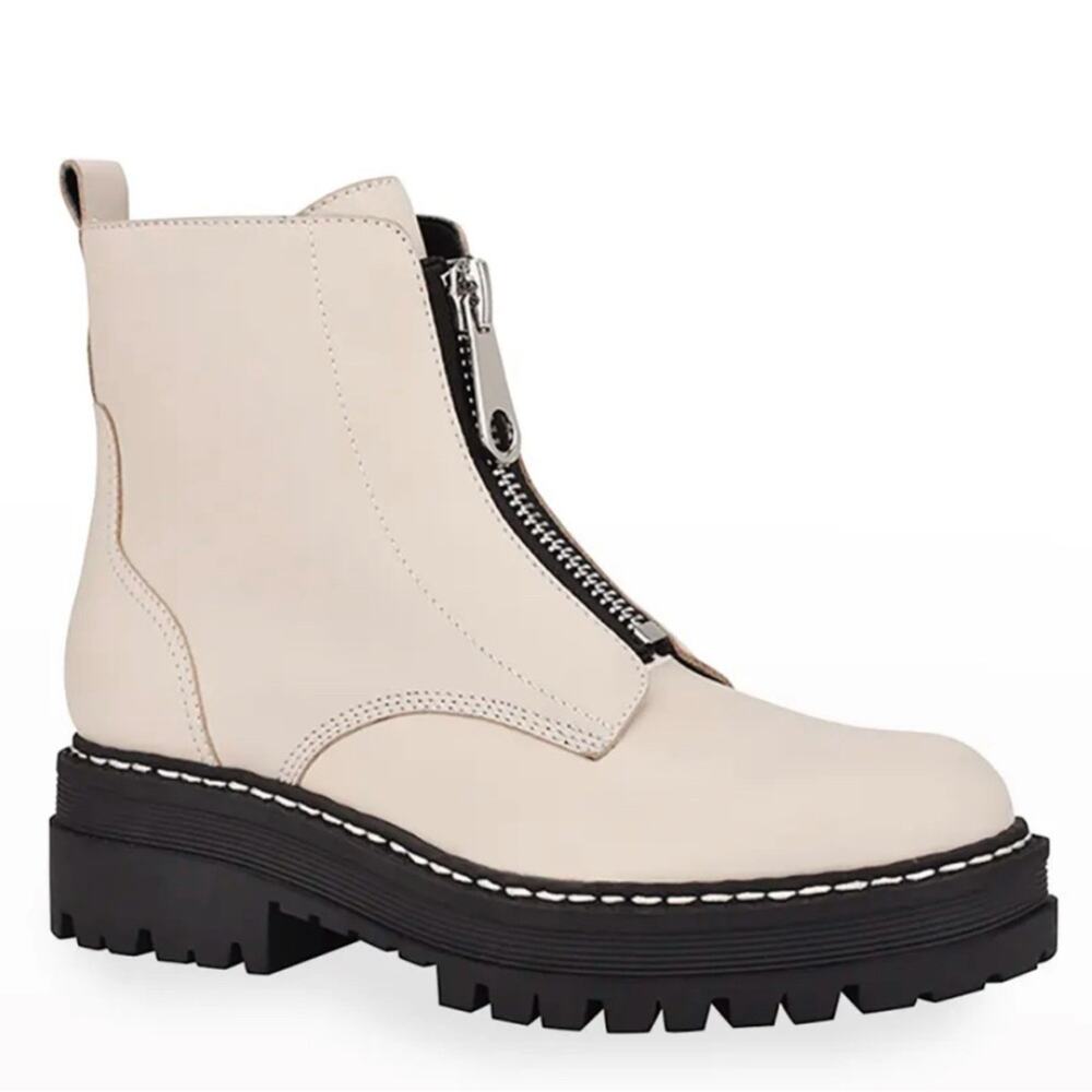 Marc Fisher LTD Paralee Lug-Sole Zip Cream Combat Boots Size: 9